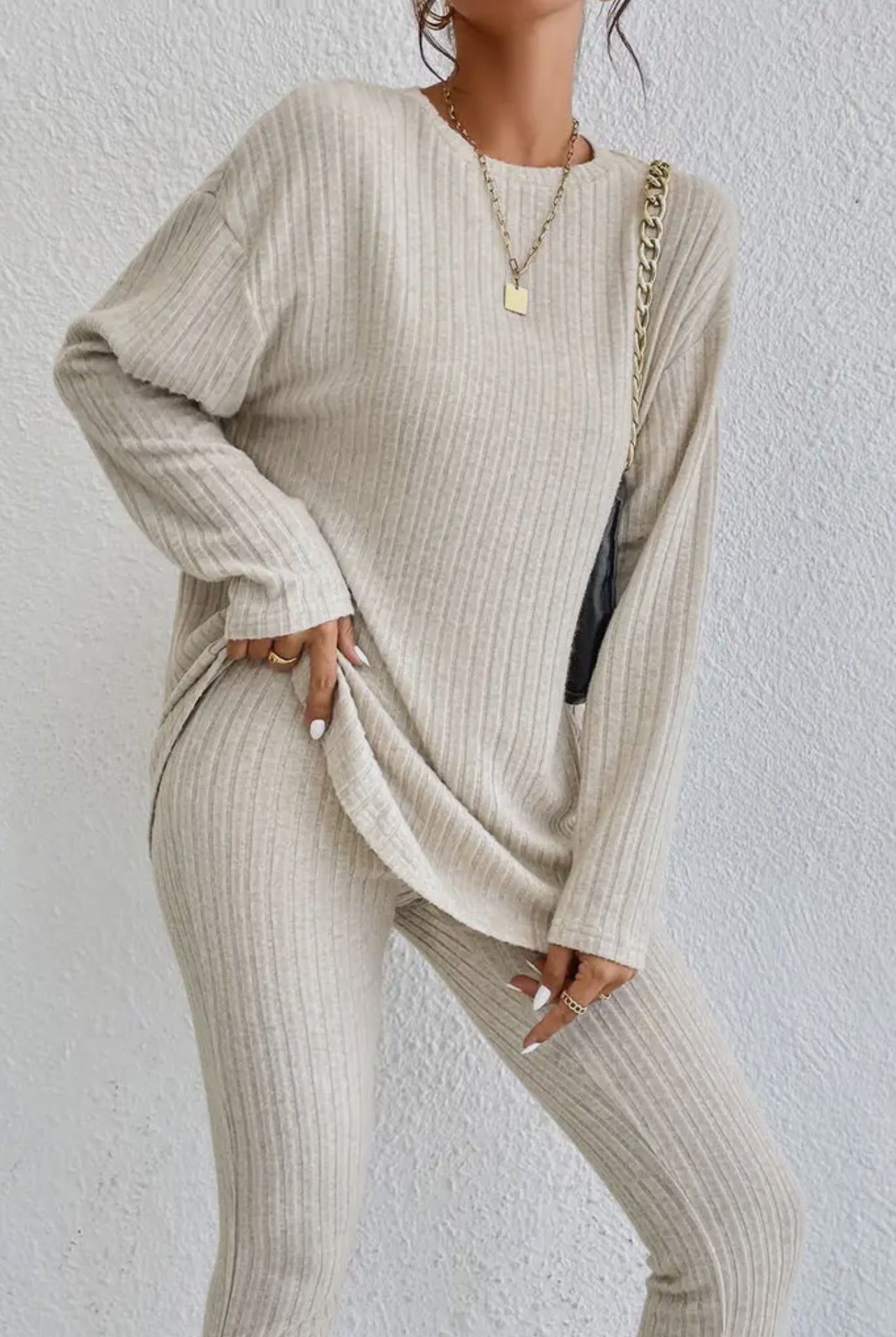 Ribbed Top Skinny Pants Set