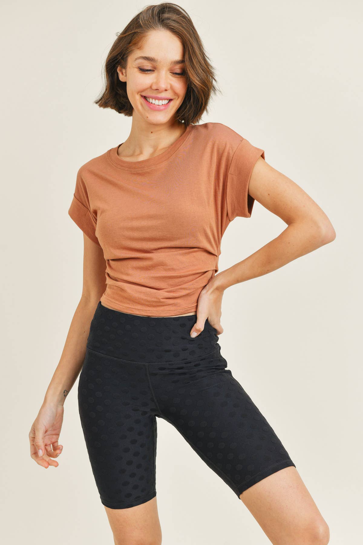 Pima Blend Gathered Sides Crop Top